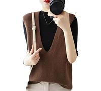 ZIRONG Gilet Pull sans Manche Femme,Dames Gilet sans Manches Pull Tricoté/Mélange De Laine Marron Foncé Pull sans Manches Col en V Profond/Pull Intérieur Printemps Débardeurs,XXL