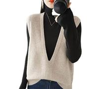 ZIRONG Gilet Pull sans Manche Femme,Gilet sans Manches pour Femme Pull Tricoté/Mélange De Laine Camel Pull sans Manches À Col en V Profond/ Chandail Intérieur De Printemps Débardeurs,L