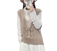 ZIRONG Gilet Pull sans Manche Femme,Pull sans Manches Camel Vintage De Printemps/Gilet D'Été en Coton Respirant/Cardigan À Boutons Amples pour Femmes,XL