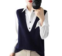 ZIRONG Gilet Pull sans Manche Femme,Mesdames Gilet sans Manches Pull Tricoté/Mélange De Laine Bleu Marine Pull sans Manches Col en V Profond/Pull Intérieur Printemps Débardeurs,L