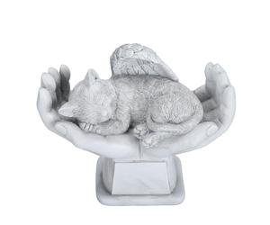 Zisemeil Statue commémorative pour animal de compagnie - Décoration de jardin - Ange avec mains de Dieu - Pierre tombale (chat)