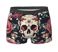ZISHAK Boxer pour homme motif tournesol - Short élastique confortable pour homme - Slip flexible pour homme, Fleurs motif tête de mort, M