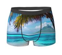 ZISHAK Caleçons boxeurs essentiels de voyage Mountain pour hommes, caleçons élastiques pour hommes, caleçons boxeurs pour hommes, Plage de Tahiti, Medium