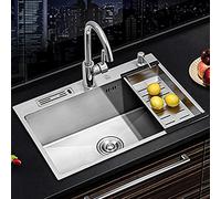 zishuo shop Évier de Cuisine Carré Avec Robinet, Àe Cuve, En Acier Inoxydable, Pour La Préparation Des Repas, Installation Encastrée Ou Sous Plan./Argent~B/50 * 40Cm