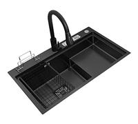 zishuo shop Évier de Cuisine Carré En Acier Inoxydable 304, Avec Robinet Extractible, Évier de Préparation, Installation Encastrée Ou Sous Plan, Facile À Nettoyer/Noir/72 X 45 Cm