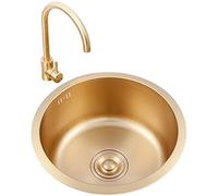 zishuo shop Évier de Cuisine Rond Brossé Avec Robinet À Grand Bec, Cuvepour Préparation de Bar, Acier Inoxydable 304, Installation À Poser Ou Sous Plan, Finition Brossée