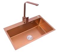 zishuo shop Éviers de Cuisine, Rose, Évier de Bar Àe Cuve, Robinet Carré, Acier Inoxydable Brossé, Installation Encastrée Ou Sous Plan, Facile À Nettoyer/Or Rose/53 * 43Cm