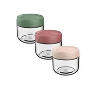 Zisqia Lot de 3 boîtes de conservation en verre avec couvercle hermétique, bocal à épices, récipient de rangement en verre avec couvercle, petits ronds, 3 x 280 ml