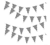 ZiStarlilife Bannière de 30 drapeaux à carreaux noirs et blancs - Décoration pour fête de course, salon de voiture, jardin, rue, événements, célébrations - 14 x 21 cm
