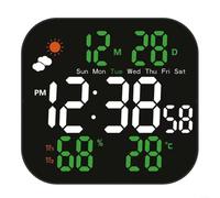 ZiStarlilife Horloge murale numérique LCD avec grand écran, prévisions météo, affichage de la température et de l'humidité, double alarme, luminosité réglable, design moderne alimenté par USB pour