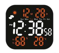 ZiStarlilife Horloge murale numérique LCD avec grand écran, prévisions météo, affichage de la température et de l'humidité, double alarme, luminosité réglable, design moderne alimenté par USB pour la