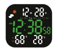 ZiStarlilife Horloge murale numérique LCD avec grand écran, prévisions météo, affichage de la température et de l'humidité, double alarme, luminosité réglable, design moderne alimenté par USB pour