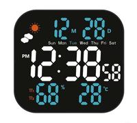 ZiStarlilife Horloge murale numérique LCD avec grand écran, prévisions météo, affichage de la température et de l'humidité, double alarme, luminosité réglable, design moderne alimenté par USB pour la