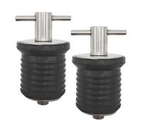 ZiStarlilife Lot de 2 bouchons de vidange de bateau - Bouchon de vidange marin avec poignée en T en acier inoxydable et caoutchouc - Pour bateau, yacht pour kayak - Ports de vidange de 25 mm - Appât