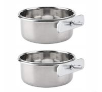 ZiStarlilife Lot de 2 gamelles en acier inoxydable avec support amovible, deux tailles pour perroquets, canaris, hamsters et autres petits animaux domestiques à la maison ou à l'extérieur (diamètre du