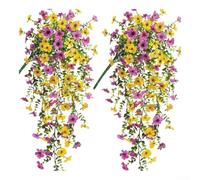 ZiStarlilife Lot de 2 tiges de vigne d'eucalyptus artificielles à suspendre - 75 cm - Pour intérieur et extérieur - Violet + jaune