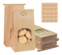 ZiStarlilife Lot de 32 sacs à pain en papier marron avec fenêtre et fermeture à cravate en métal, étanches, résistants à l'huile et à bords roulés pour biscuits, pâtisseries, maison, cuisine (9 x 55 x