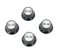ZiStarlilife Lot de 4 boutons de contrôle de guitare en forme de chapeau haut de forme argenté pour Gibson Les pour SG, tige en aluminium acrylique de 6 mm, noir transparent, pièces de guitare