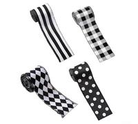 ZiStarlilife Lot de 4 rouleaux de ruban de sapin de Noël à carreaux noirs et blancs, 18,1 m au total, 6,3 cm de large pour emballage de sapin de Noël et travaux manuels