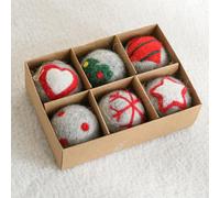 ZiStarlilife Lot de 6 boules de Noël en feutre de laine pour sapin de Noël - 5 cm de diamètre - Anti-éclats - Décorations de fête avec corde de suspension pour Noël (B)