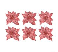 ZiStarlilife Lot de 6 décorations de sapin de Noël artificielles, fleurs en flanelle rouge avec accents de neige pour couronnes de vacances, guirlandes, centres de table et décoration d'intérieur