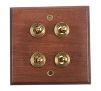 ZiStarlilife Plaque d'interrupteur double en bois de noyer noir avec levier en laiton pour bascule 1/2 voies, style rétro pour salon, chambre à coucher, bureau (4 bandes)