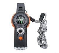 ZiStarlilife Sifflet de survie extérieur 7 en 1 avec boussole, thermomètre, loupe, miroir réflecteur, lumière LED et compartiment de rangement, outil de navigation compact pour