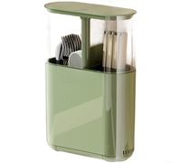 Zistarlilife Support mural pour baguettes avec couvercle et plateau drainable, multi-compartiments pour baguettes, cuillères, fourchettes, ventilé (vert)