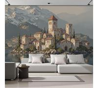 ZISTRCBAO 3D Papier Peint Soie Murale Lac Château Décoration Murale Fresque Architecture De Style Européen Panoramique Fresque Pour Salon & Chambre Fond TV Décoration Poser 350x256cm