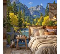 ZISTRCBAO 3D Papier Peint Soie Murale Ruisseaux De Montagne Forêts Décoration Murale Fresque Décors Naturels Réalistes Panoramique Fresque Pour Salon & Chambre Fond TV Décoration Poser 200x140cm