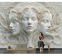 ZISTRCBAO 3D Papier Peint Soie Murale Trois Bas-Reliefs Féminins Décoration Murale Fresque Style Art Nouveau Panoramique Fresque Pour Salon & Chambre Fond TV Décoration Poser 250x175cm