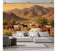 ZISTRCBAO 3D Papier Peint Soie Murale Vallée Chevaux De Troupeau Décoration Murale Fresque Paysages Naturels Réalistes Panoramique Fresque Pour Salon & Chambre Fond TV Décoration Poser 350x256cm