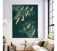 ZISTRCBAO Animal Grue Blanche Impression Sur Toile 30×40 cm Tableau Style Japonais Affiche Art Mural Decoration Poster Aesthetic Pour Chambre Salon Je Suis Moderne Sans Cadre, Vert Foncé