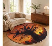 ZISTRCBAO Antidérapant Tapis Ronds Arbre Mort Corbeau Coucher De Soleil 100cm | Moelleux Lavable Tapis Ronds Réalisme des Paysages Sombres Convient pour Chambre à Coucher Salon Chambre d'enfant