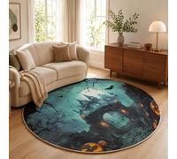 ZISTRCBAO Antidérapant Tapis Ronds Arches Châteaux Citrouilles 100cm | Lavable & Doux Tapis Rond Style Gothique Magique Décoratif pour Chambre Cuisine Intérieur Extérieur, Turquoise