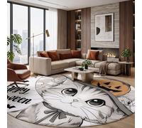 ZISTRCBAO Antidérapant Tapis Ronds Chapeau De Magicien Chat 60cm | Lavable & Doux Tapis Rond Animal Dessiné À La Main Guérisseur Décoratif pour Chambre Cuisine Intérieur Extérieur, Blanc