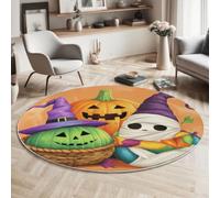 ZISTRCBAO Antidérapant Tapis Ronds Chapeau De Magicien Citrouille 160cm | Lavable & Doux Tapis Rond Dessin Animé Guérisseur Halloween Décoratif pour Chambre Cuisine Intérieur Extérieur, Orange