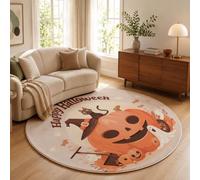 ZISTRCBAO Antidérapant Tapis Ronds Citrouille Chat Noir Fantôme 180cm | Moelleux Lavable Tapis Ronds Dessin Animé Guérisseur Halloween Convient pour Chambre à Coucher Salon Chambre d'enfant