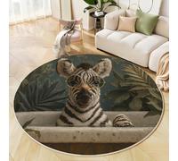 ZISTRCBAO Baignoire Zèbre Jungle Tapis Rond Salon 100cm, Portrait d'animal Vintage Antidérapant Poils Courts Tapis De Sol Ronds Décoration, pour Salon Chambre Cuisine Balcon Terrasse, Bleu