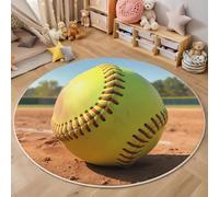 ZISTRCBAO Balle De Softball Jaune Tapis Rond Salon 80cm, Thème Sportif Antidérapant Poils Courts Tapis De Sol Ronds Décoration, pour Chambre D'ado pour Garçon, Jaune