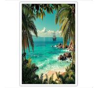 ZISTRCBAO Bateau Pirate De Plage Mur Art Toile Peinture 80×120 cm, Paysage Marin À Thème Aventure Affiche Décoration De La Maison Peinture Murale Salon Chambre Decoratifs Muraux Art Wall Decor