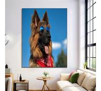 ZISTRCBAO Berger Allemand Impression Sur Toile 60×90 cm Tableau Portrait Animalier Affiche Art Mural Decoration Poster Aesthetic Pour Chambre Salon Je Suis Moderne Sans Cadre, Bleu