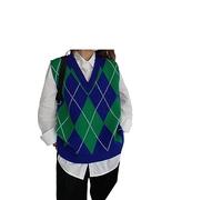ZISTRCBAO Bleu-Vert Pulls Gilets - Pull Femme Losange Couture Gilet Pull sans Manches Pulls Tricotés Élégant Lâche Tricots Débardeurs pour Dames Filles Gilets Occasionnels,Vert,M