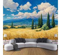 ZISTRCBAO Champs De Blé Ciel Bleu Murales Panoramique 400x280cm, Peinture À L'Huile D'Un Paysage Rural Mural Fond D'écran, Bleu Mur De Fond TV Chambre Enfant Adulte Papier Peint Poster