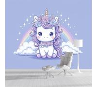 ZISTRCBAO Cheval Blanc De Dessin Animé Avec Des Nuages Murales Panoramique 150x105cm, Thème Animal Fantastique Mural Fond D'écran, Violet Mur De Fond TV Chambre Enfant Papier Peint Poster