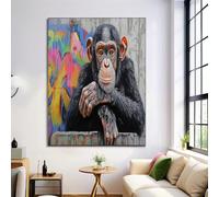 ZISTRCBAO Chimpanzé Impression Sur Toile 80×120 cm Tableau Réalisme Animalier Affiche Art Mural Decoration Poster Aesthetic Pour Chambre Salon Je Suis Moderne Sans Cadre, Noir