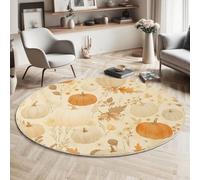 ZISTRCBAO Citrouille Feuille D'Érable Tapis Rond 100cm, Éléments d'automne Tapis Rond Intérieur Doux Antidérapant Lavable en Machine pour Salon Chambre Salle à Manger, Crème