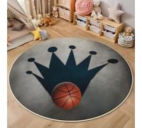 ZISTRCBAO Crown Basketball Tapis Rond Salon 180cm, Style Artistique Sportif Antidérapant Poils Courts Tapis De Sol Ronds Décoration, pour Chambre D'ado pour Garçon, Gris