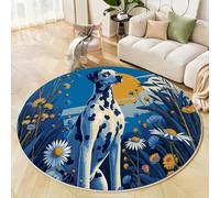 ZISTRCBAO Dalmatien Au Coucher du Soleil Tapis Rond Antidérapant, Animal De Dessin Animé Tapis Ronde De Salon Doux Antidérapant pour Décoration Salle à Manger Chambre Canapé (80cm, Bleu)