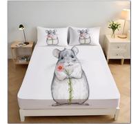 ZISTRCBAO Dessin Animé Mon Voisin Souris Drap Housse 150x200x30 cm avec 2 Taie d'oreiller, Drap Housse Motif De Style De Dessin Au Crayon Parure De Lit Lit Doux Et Durable Lavable en Machine, Gris